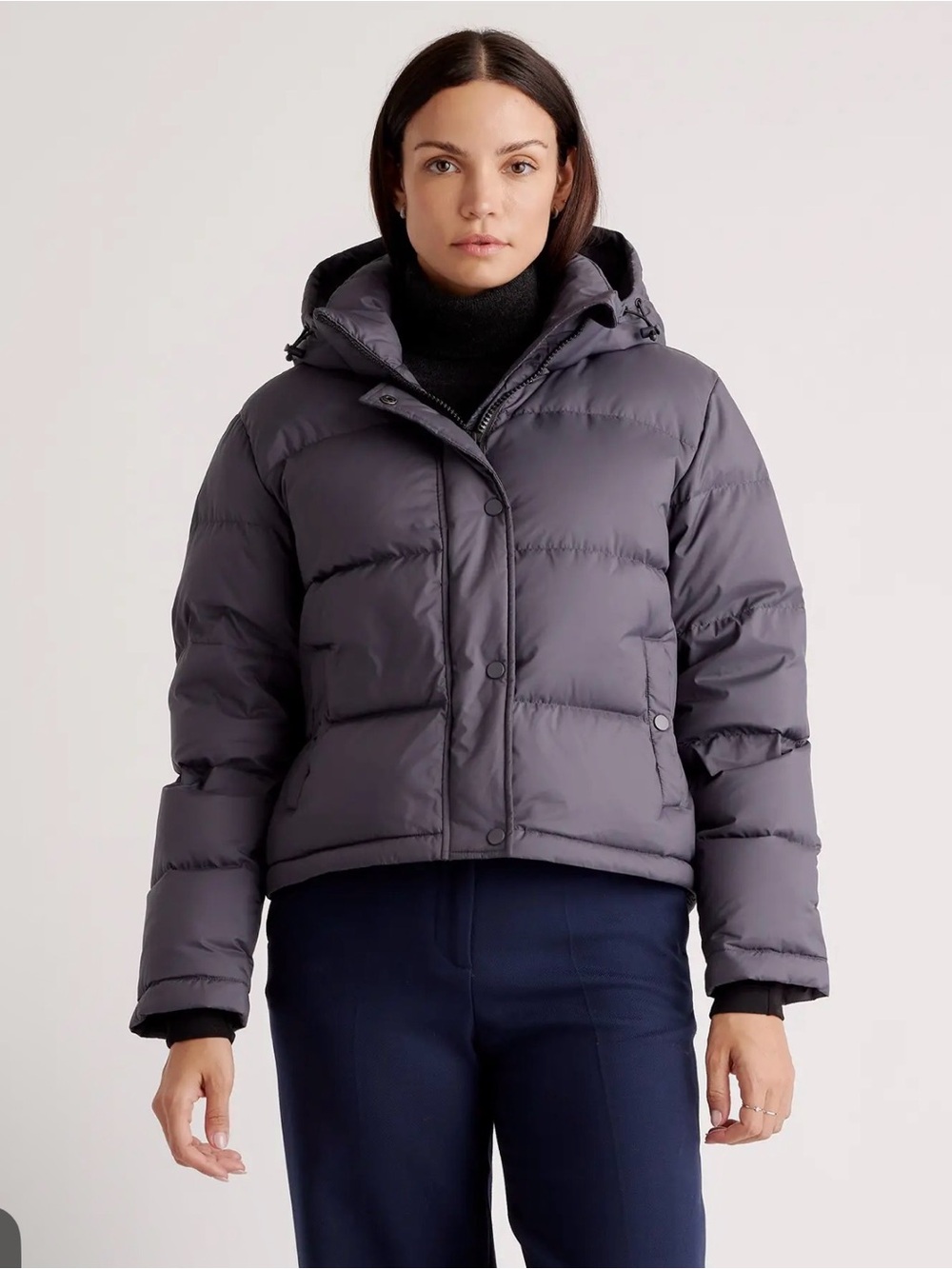 Quince Responsible Down Cropped Puffer in Carbon Grey Size Medium 710